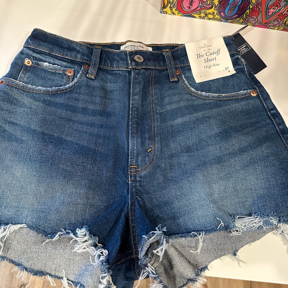 Abercrombie & Fitch Dark Blue Cutoff Jean Shorts